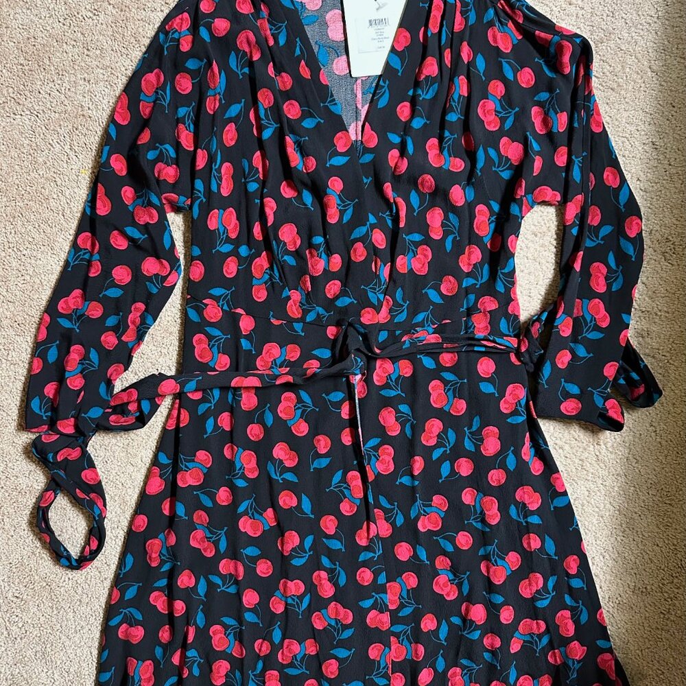 NWT Diane Von Furstenberg DVF Shia Mini Wrap Dress, Cherry Bomb, size Small New